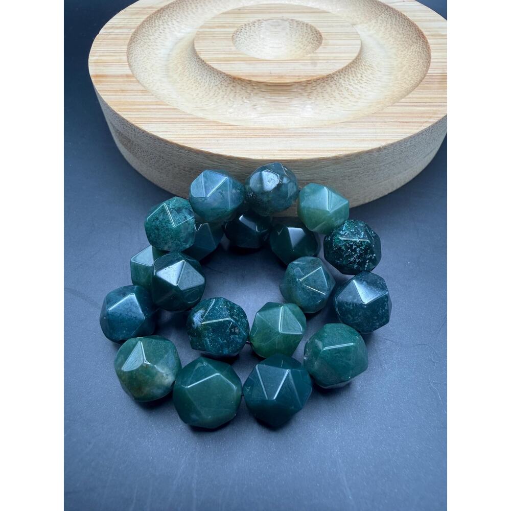Faceted Moss Agate 8.5mm Bracelet